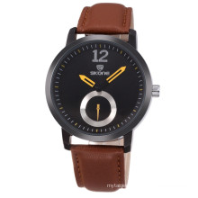SKONE 9240 Stop Watch Coffee Brown genuine leather watch